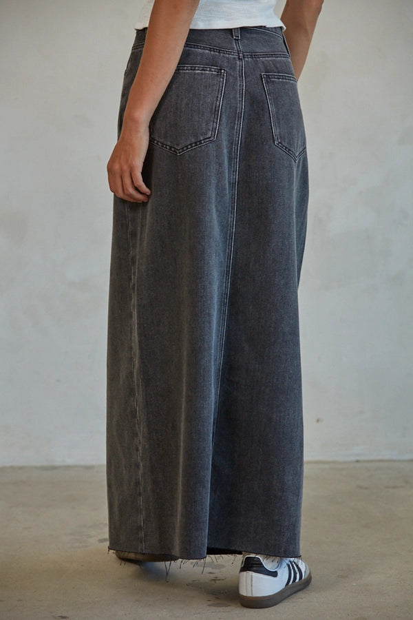 Washed Black Denim Skirt