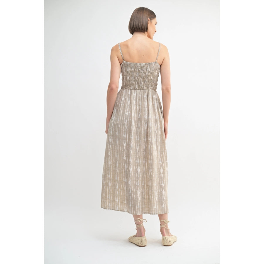 Taupe Smocked Detail Midi Dress