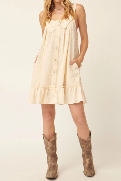 Plaid Square Cami Neck Button Front Mini Dress