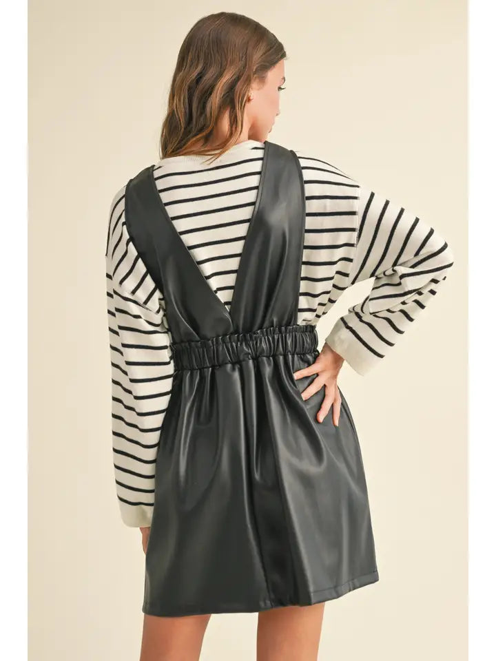 Faux Leather Button Front Dress