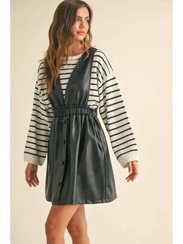Faux Leather Button Front Dress