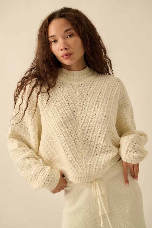 Solid Cable Knit Dolman Sleeve Sweater