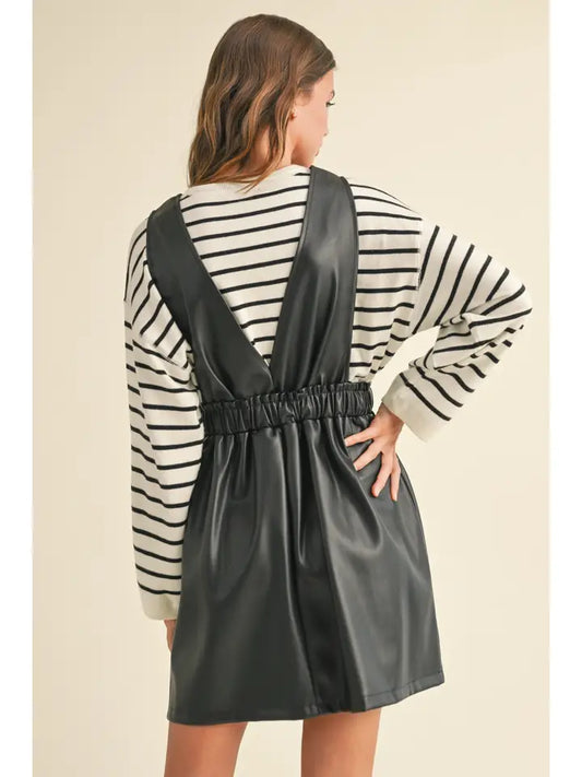 Faux Leather Button Front Dress