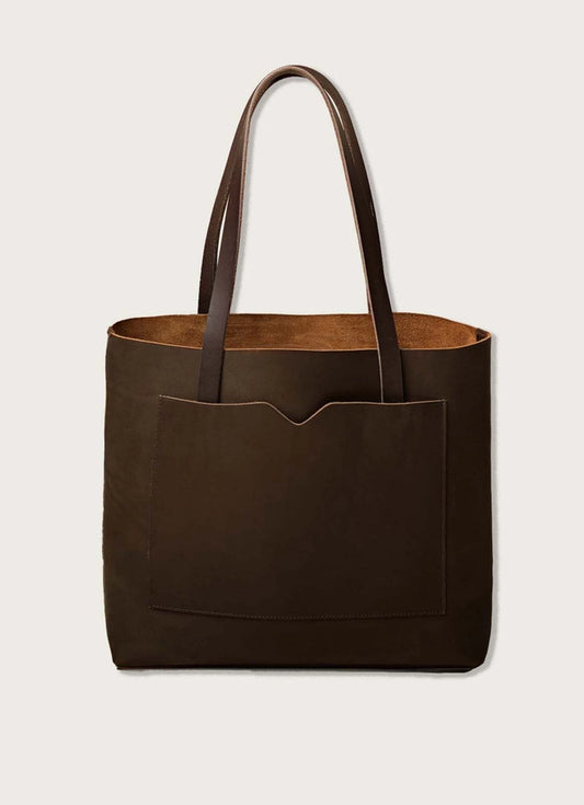 Leather Raw Edge Wide Tote Bag