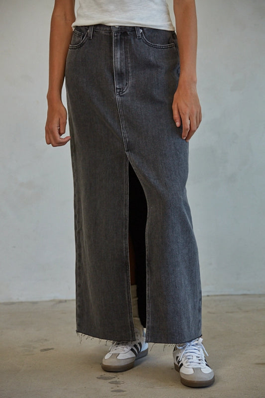 Washed Black Denim Skirt