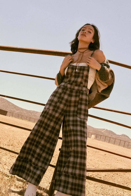 Plaid Flannel Wide Leg Overalls