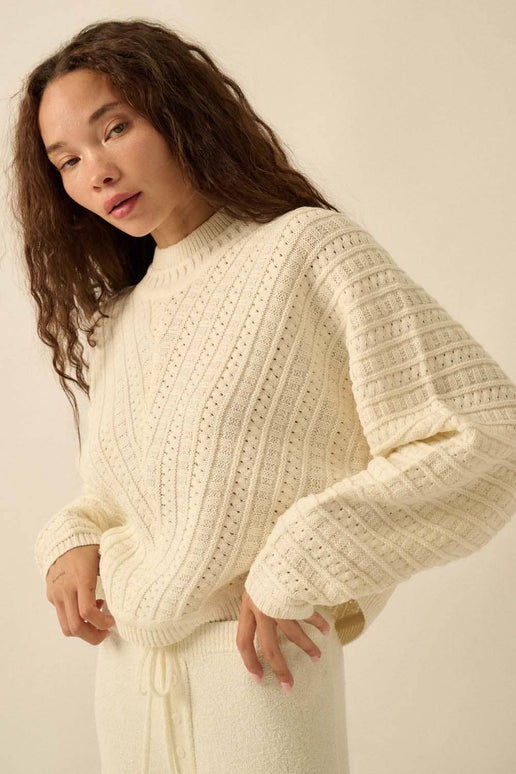 Solid Cable Knit Dolman Sleeve Sweater