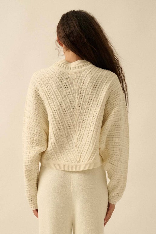 Solid Cable Knit Dolman Sleeve Sweater